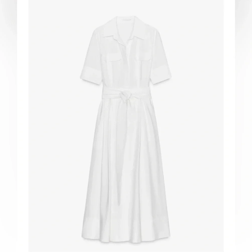 Zara Ivory Midi Shirt Dress with Waist Tie - Picture 6 of 13